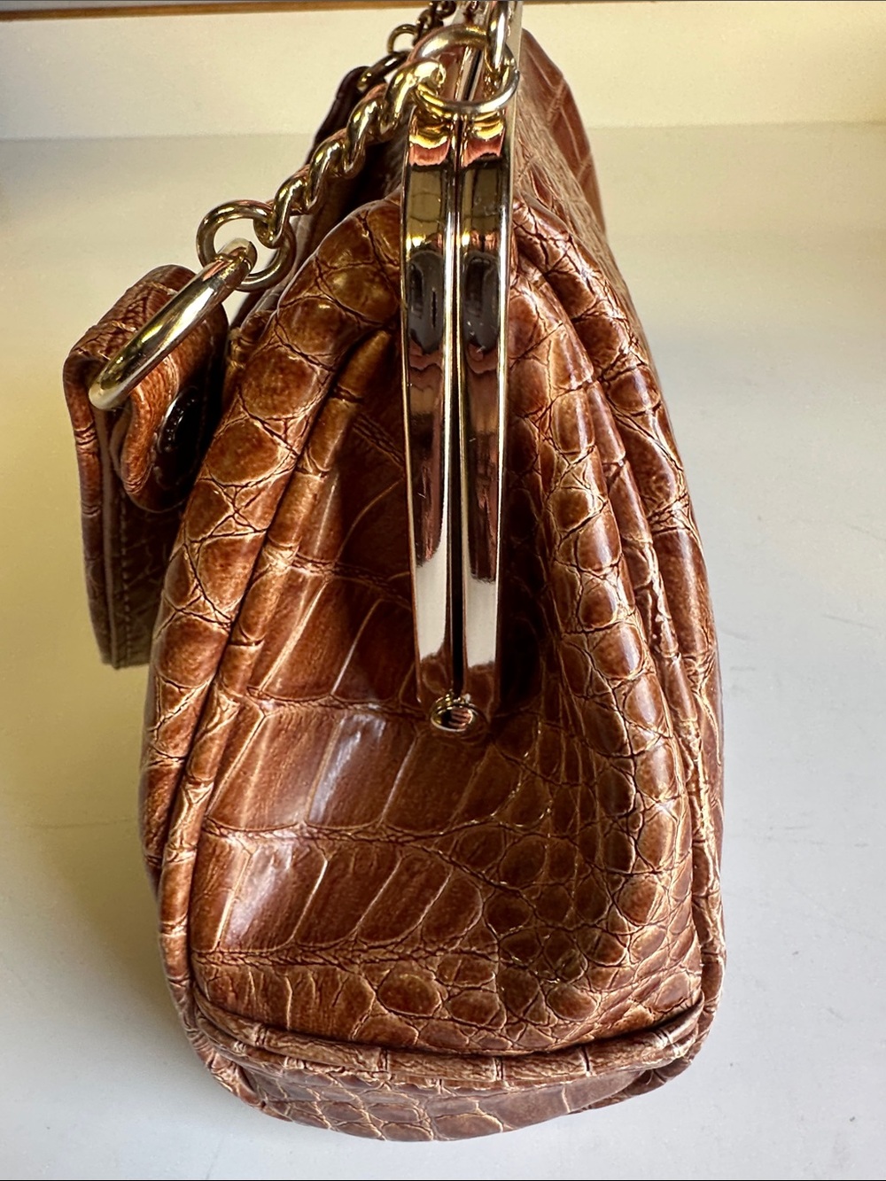Vintage Y2K Liz Claiborne Brown Faux Alligator Kiss-Lock Frame Bag Mini Purse - Picture 10 of 16